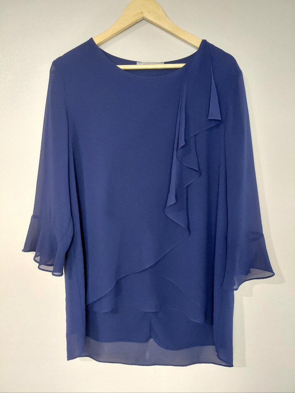 🦋3/$25 Bailey Medium Blue Chiffon Ruffle Layered 3/4 Sleeves Blouse Tunic